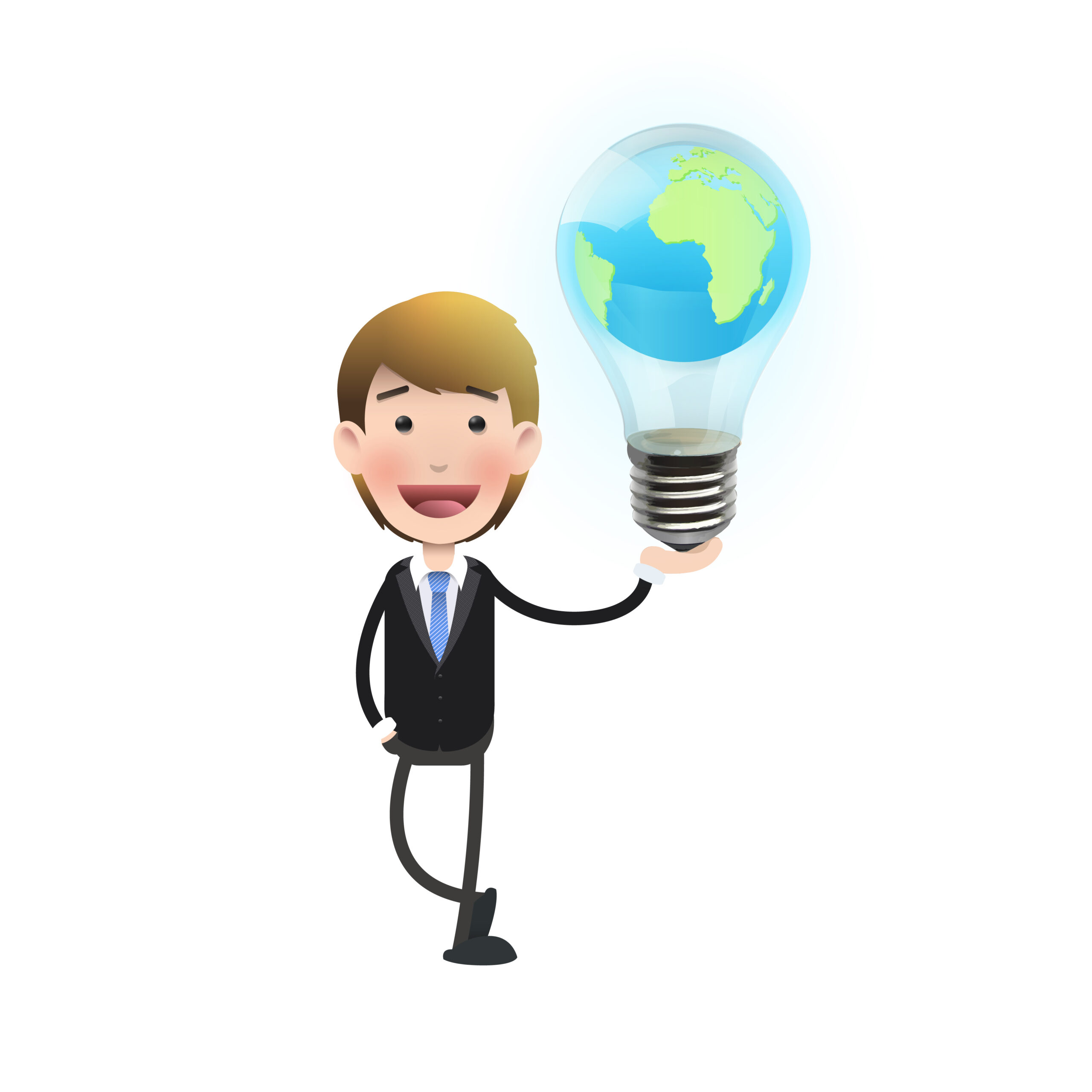 Businessman holding a bulb over white background